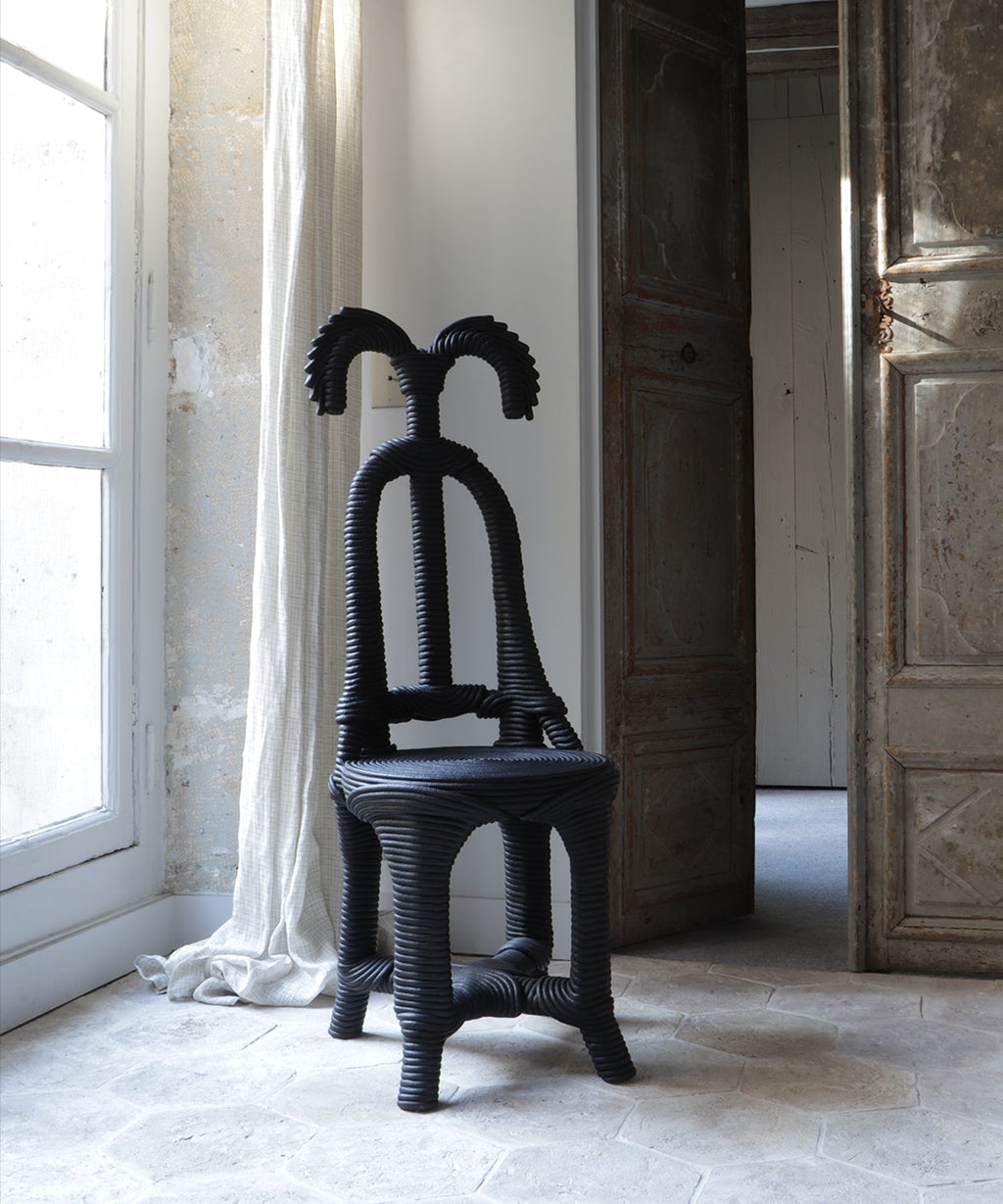 ZEBRES Chaise MOISTE en corde de coton peinte en noir - Christian Astuguevieille