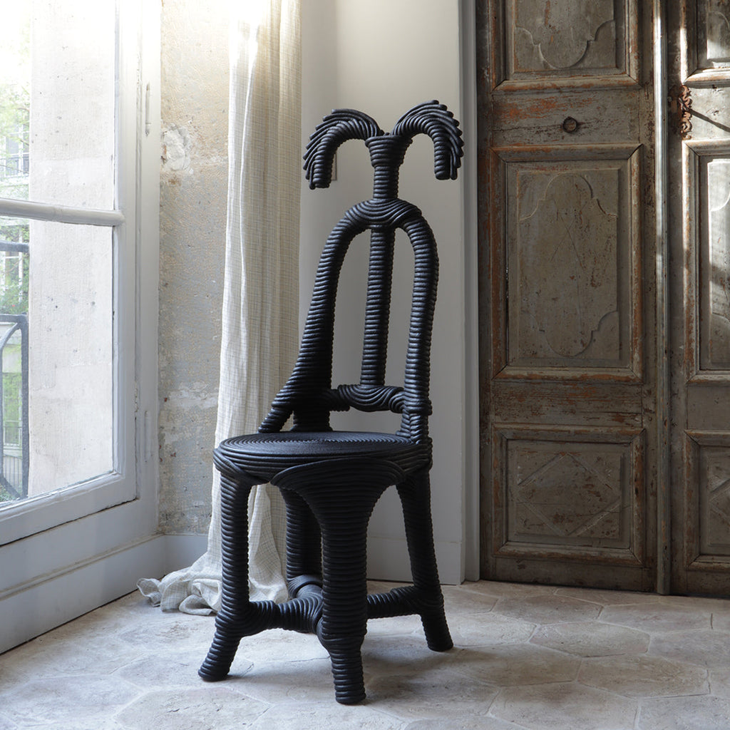 ZEBRES Chaise MOISTE en corde de coton peinte en noir - Christian Astuguevieille